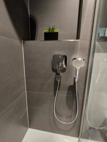 een douche in een badkamer met een kraan bij Loft Apartment Horrem in Kerpen