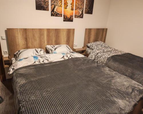 twee bedden naast elkaar in een slaapkamer bij Suncani breg in Crni Vrh