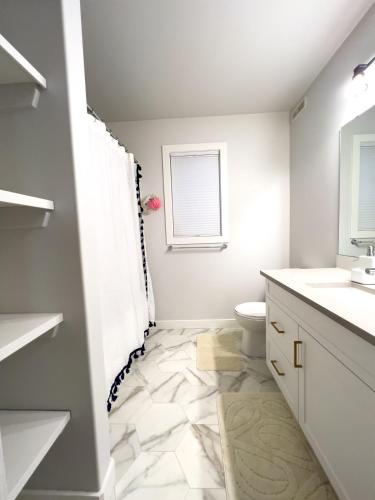 a bathroom with a toilet and a sink at Havilah's Place Regina in Regina