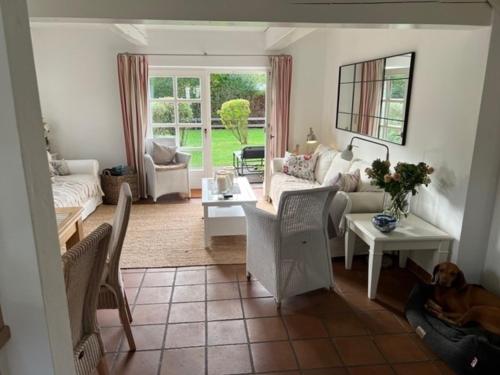 un soggiorno con un cane sdraiato sul pavimento di Hus Mewes a Goting