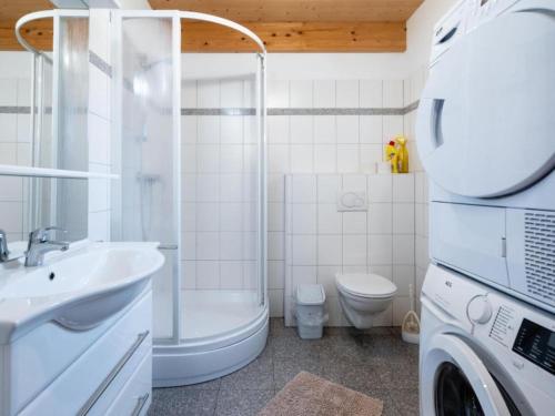 een badkamer met een wastafel, een toilet en een wasmachine bij Baier in Stadl an der Mur