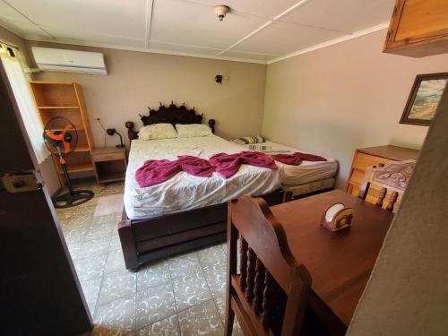 una camera da letto con un letto grande con lenzuola rosa di Casa Canadiense a Chacarita