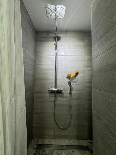 a bathroom with a shower with a shower dstg at TK apartamenti 3 in Rēzekne