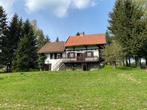 ein Haus auf einem grasbewachsenen Hügel in der Unterkunft Chata Rychnovanka in Zdobnice