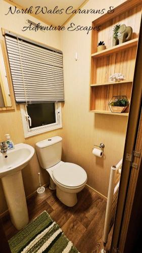 a small bathroom with a toilet and a sink at Park Dean Resorts Premium plot with Mountain view & Decking in Abergele