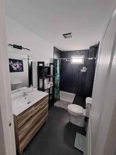 a bathroom with a sink and a toilet and a shower at Bright in Agaete