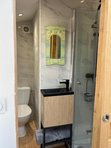 a bathroom with a sink and a toilet at Gite St Vincent in Foix
