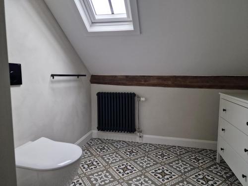 een badkamer met een toilet en een raam bij Monsieur Doute in Durbuy