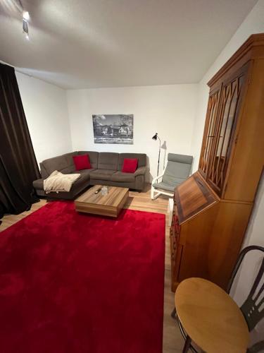 a living room with a couch and a red rug at Ferien Apartment vS in Marburg an der Lahn