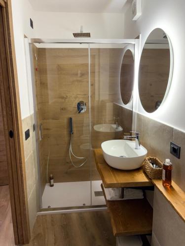 a bathroom with a sink and a shower at B&B Dimora della Fonte in Roccaraso
