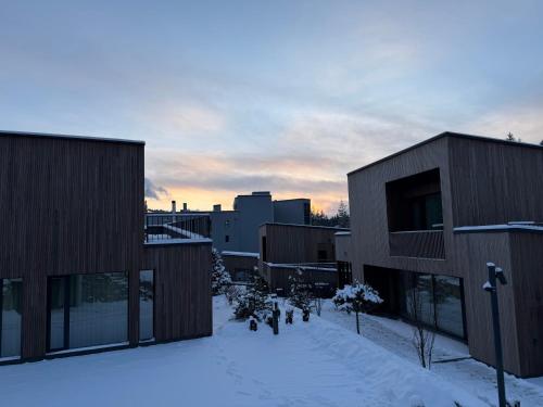 un gruppo di edifici in una città innevata di Chalet Velvet by Fomich a Palyanytsya