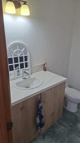 a bathroom with a sink and a toilet at Farmer's house in El Quije