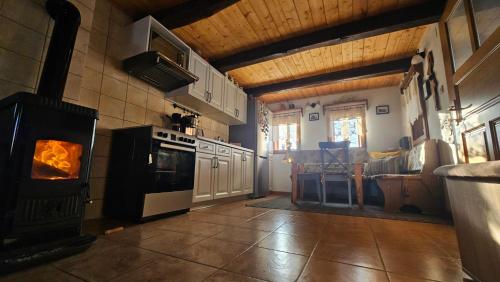 a kitchen with a stove and a stoveasteryasteryasteryasteryasteryasteryasteryastery at Holiday Home BIBA With Heated Outdoor Pool in Gornja Stubica
