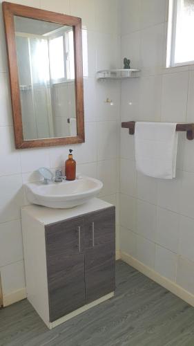 a bathroom with a sink and a mirror at Los Notros de Frutillar in Frutillar