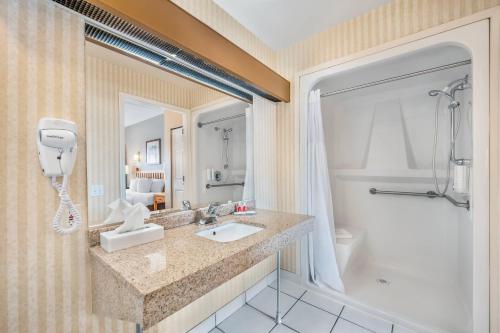 een badkamer met wastafel, douche en toilet bij Econo Lodge Inn & Suites in North Vancouver