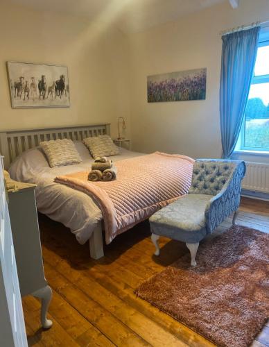a bedroom with a bed and a chair and a window at Country cottage in Springwell