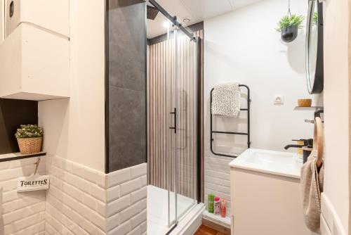 a bathroom with a shower and a sink at comme un air de chez soi in Calais