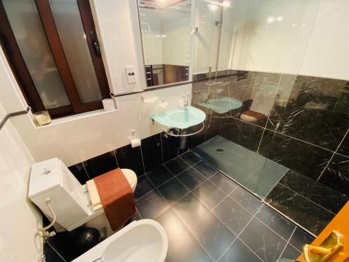a bathroom with a toilet and a sink and a mirror at Breathtaking Valletta Harbour View - Exclusive in Sliema