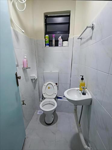 a small bathroom with a toilet and a sink at AA Suites 87 in Nairobi