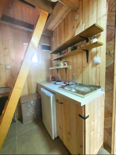 a small kitchen with a sink and a washer at Tri breze in Kolašin