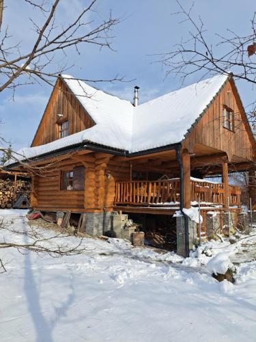 Drevenica pod vŕbami s farmou a zvieratami