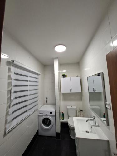 a bathroom with a washing machine and a sink at Histadrout street 3 bedrooms central Ashdod in Ashdod