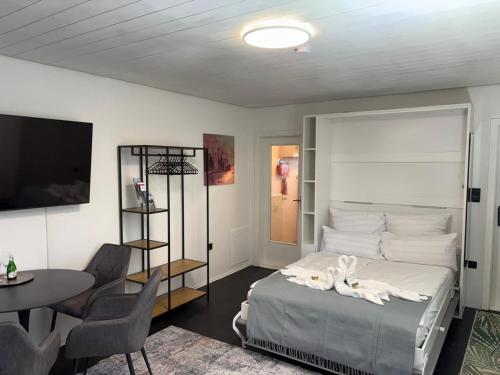 TV a/nebo společenská místnost v ubytování Danube Rooms Abteistrasse