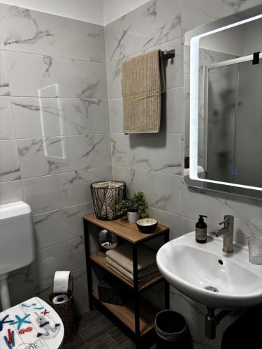 a bathroom with a sink and a mirror at Mila in Vodnjan