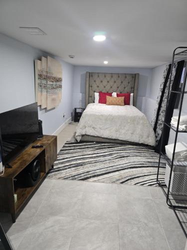 a bedroom with a large bed and a large rug at Cozy Home 422 South 16th street in Newark