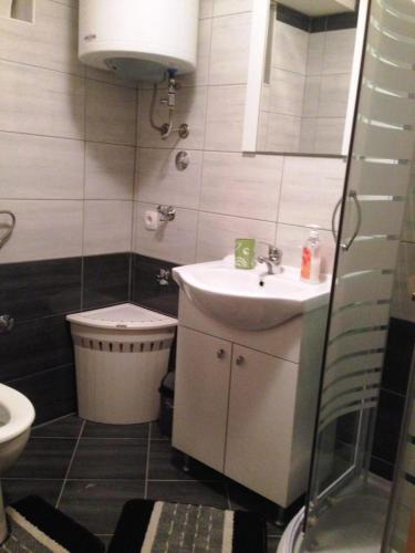 a small bathroom with a sink and a toilet at Kuća za odmor Vukas in Kupres