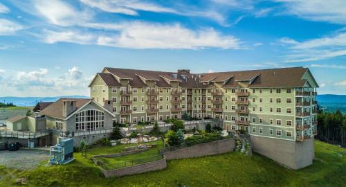 an aerial view of a hotel with a large building at Soaring Eagle 414 in Snowshoe