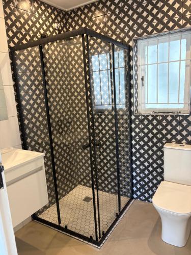 a bathroom with a shower with a toilet at Providence in Hermanus