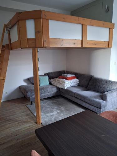 ein Wohnzimmer mit Sofa und Hochbett in der Unterkunft Apart studio3 in Kortenberg