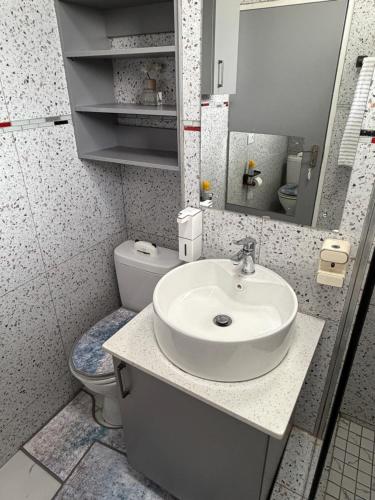 a bathroom with a sink and a toilet at Flowsort Grand Apartments 2 in Durban