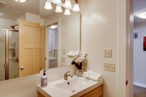 un bagno con un lavandino e un grande specchio di Brainerd Cabin on Rice Lake Near Snowmobiling a Brainerd