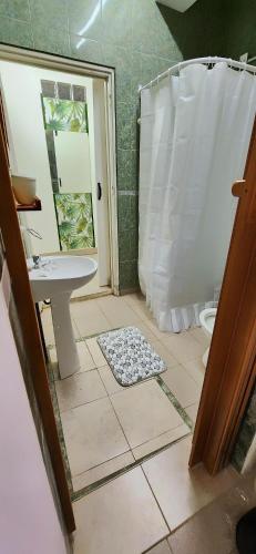 a bathroom with a shower and a sink and a toilet at Temporario CNQ in Corrientes