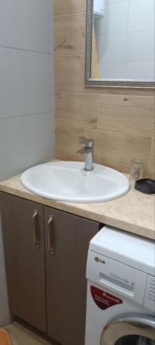 a bathroom with a sink and a counter top at Aкварель на Черемушках in Odesa