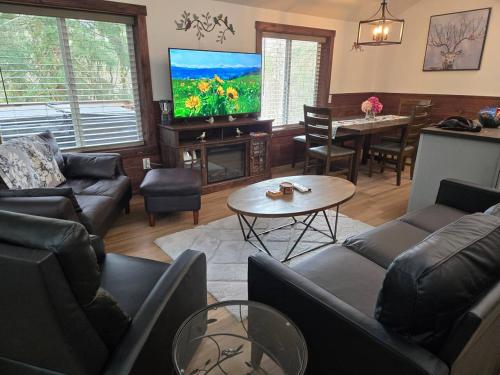 Een TV en/of entertainmentcenter bij Dovetail Den - Tranquil with Hot Tub and Air Conditioning
