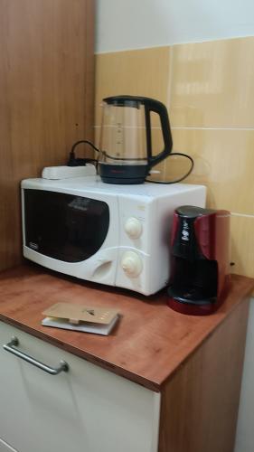 eine Mikrowelle auf einer Theke in der Unterkunft Centurion's House in Genua