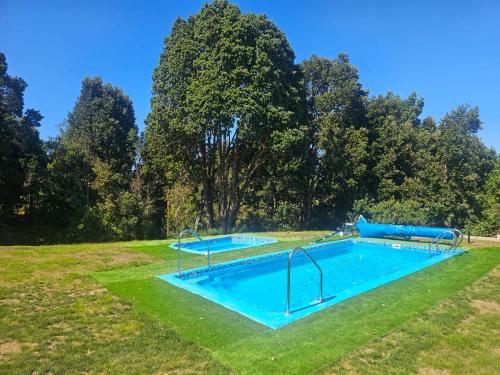 an empty pool in a grassy field at Cabañas alto Volcanes, Puerto Montt in Puerto Montt