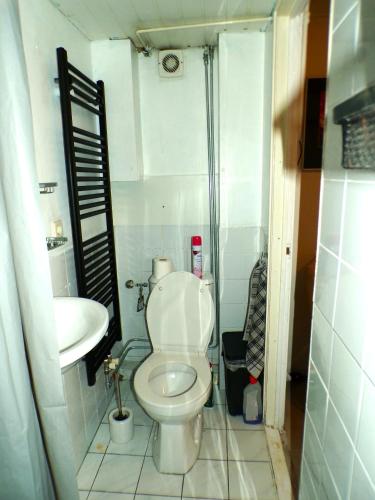 a small bathroom with a toilet and a sink at Beach Quarter in Ons Belang