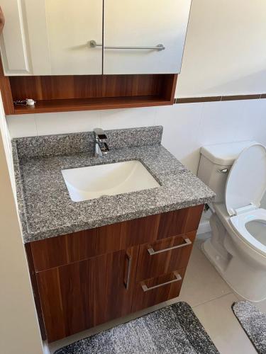 a bathroom with a sink and a toilet at Gate home by ocean point in Lucea