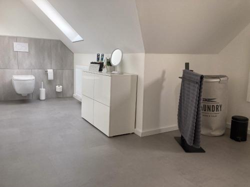 een badkamer met toilet en wastafel bij Gipfelglueck-bei-der-Purpurbuche in Bad Harzburg