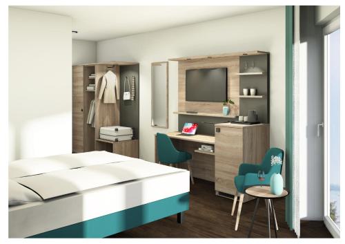 En eller flere senge i et værelse på Hotel Rheinpark Rees