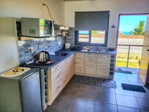 una piccola cucina con lavandino e lavastoviglie di Studio Tropical - climatisé - vue mer et montagnes - canoes et paddle offerts ! Teahupo'o Lodge Tahiti a Teahupoo