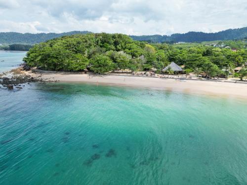 an aerial view of a beach in the ocean at Relax Bay Beach Resort in Ko Lanta