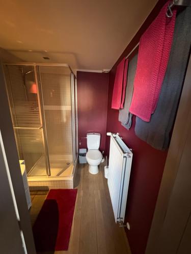 a bathroom with a toilet and a walk in shower at Belle Nuit in Diksmuide