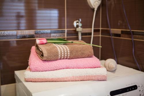 a stack of towels sitting on top of a washing machine at Apartment Mirjana in Split