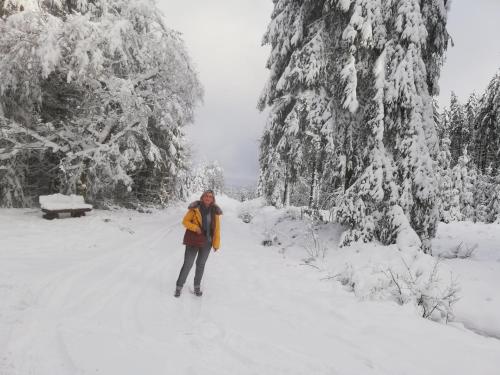 een persoon die op een met sneeuw bedekte weg staat bij eifel24, neu, modern mit Dachterrasse in Schwirzheim