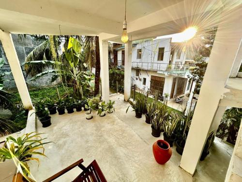 an indoor courtyard with potted plants in a building at Villa Calton 32 Villa in Weligama Bay in Weligama